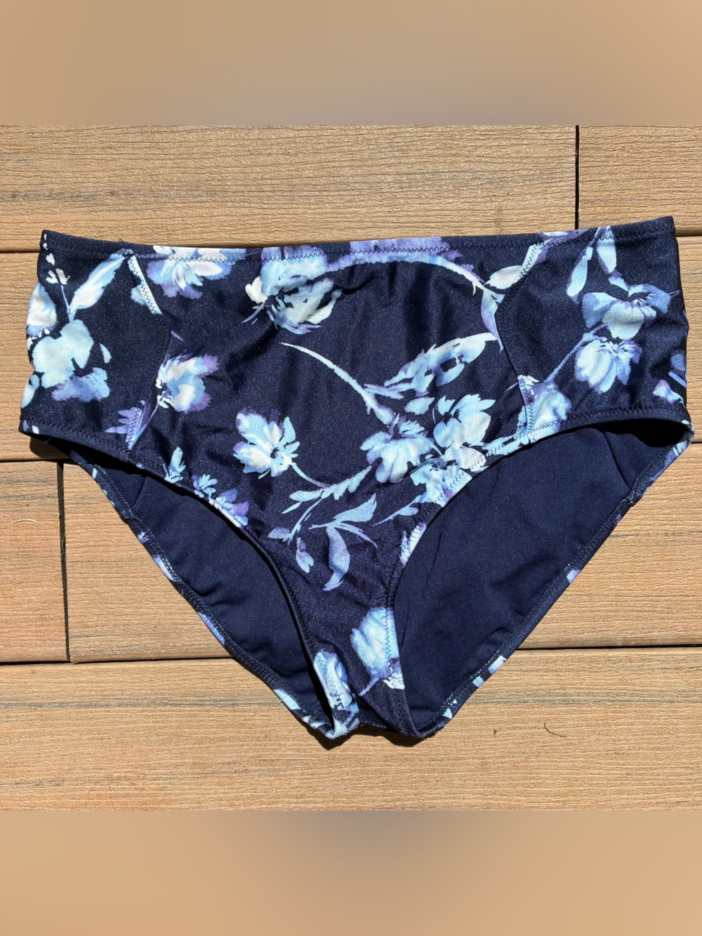 Athleta Navy Floral High-Waist Bikini Bottom Size Large